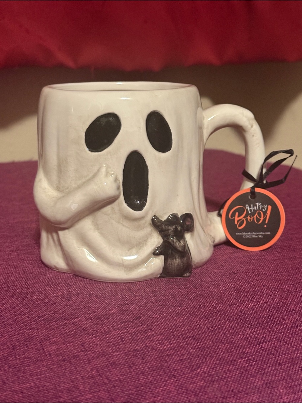 Halloween Blue Sky Ghost Ceramic Mug with Mouse Accent